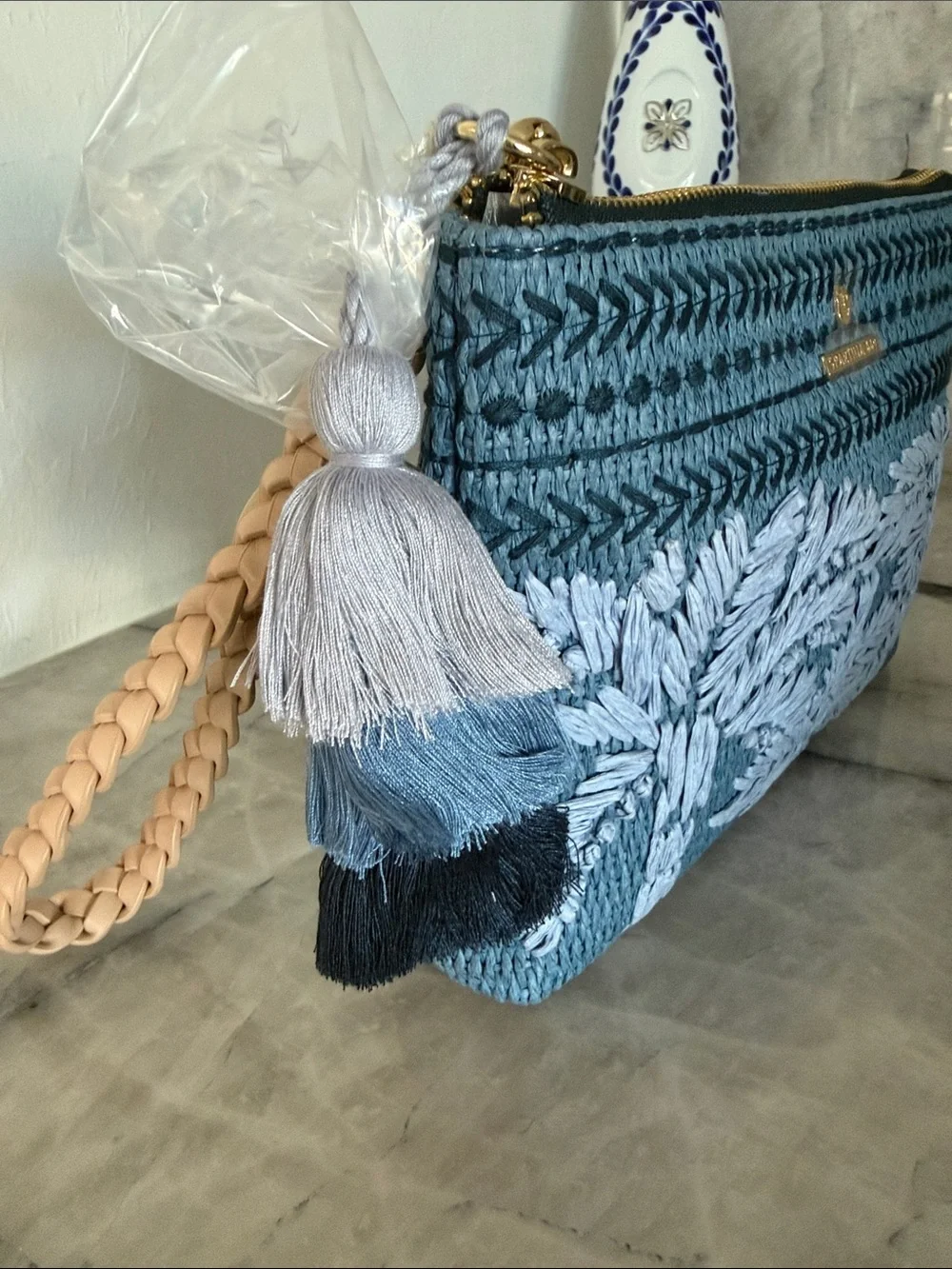 Spartina Maci Wristlet Ogeechee Blue Palm NWT